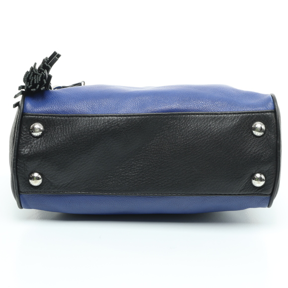 Michael Kors Knox Tassel Leather Purse X-Body Bag Satchel 11x9x5 Blue/Black - Picture 6 of 13